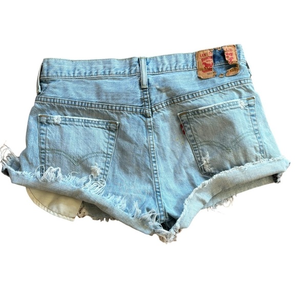 Upcycled Levi’s 569 Blue Jean Denim Distressed Shorts Women’s M/L Western Boho - Picture 2 of 12